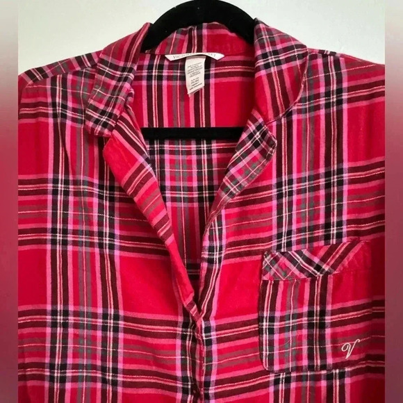 Victoria’s Secret Y2K Plaid Gold Shimmer Button Down Sleep Top Small Holiday - Picture 8 of 13